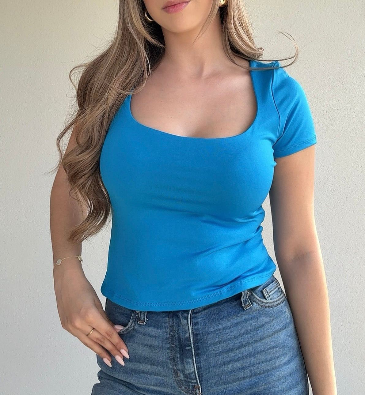 Camila Short Sleeve Top (Azure Blue)