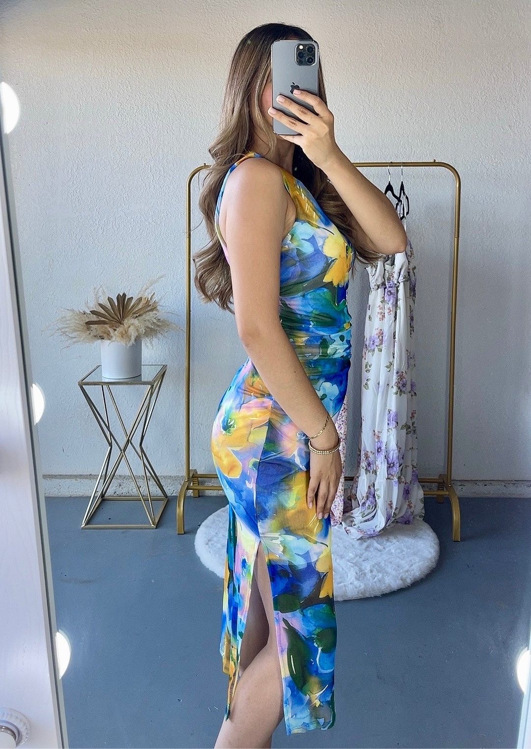 Catalina Floral Midi Dress (Blue)