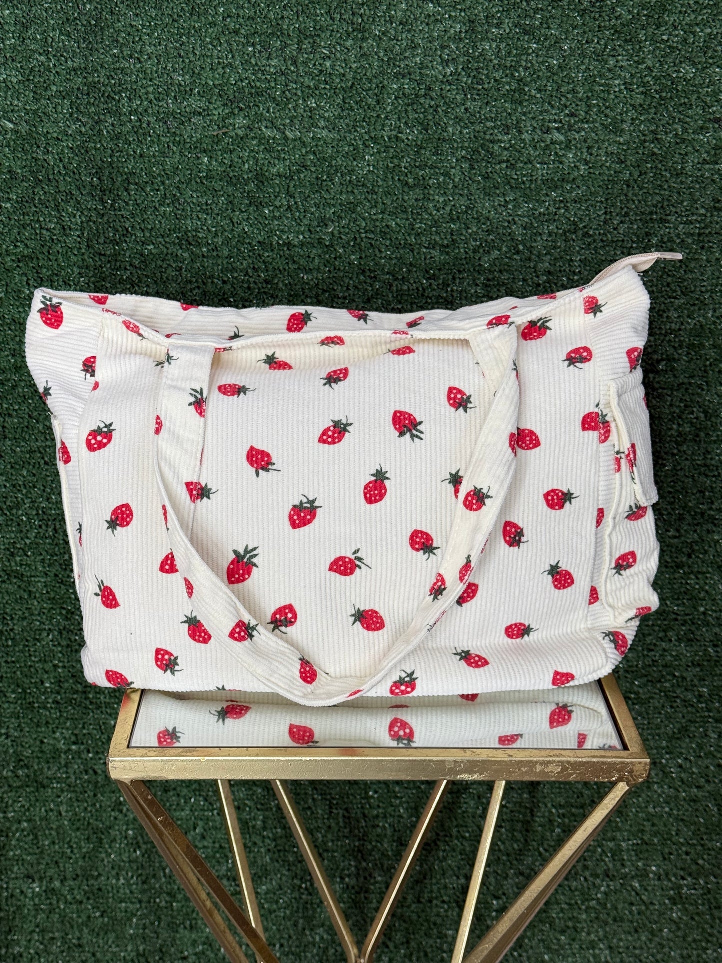Strawberry Print Corduroy Canvas Bag