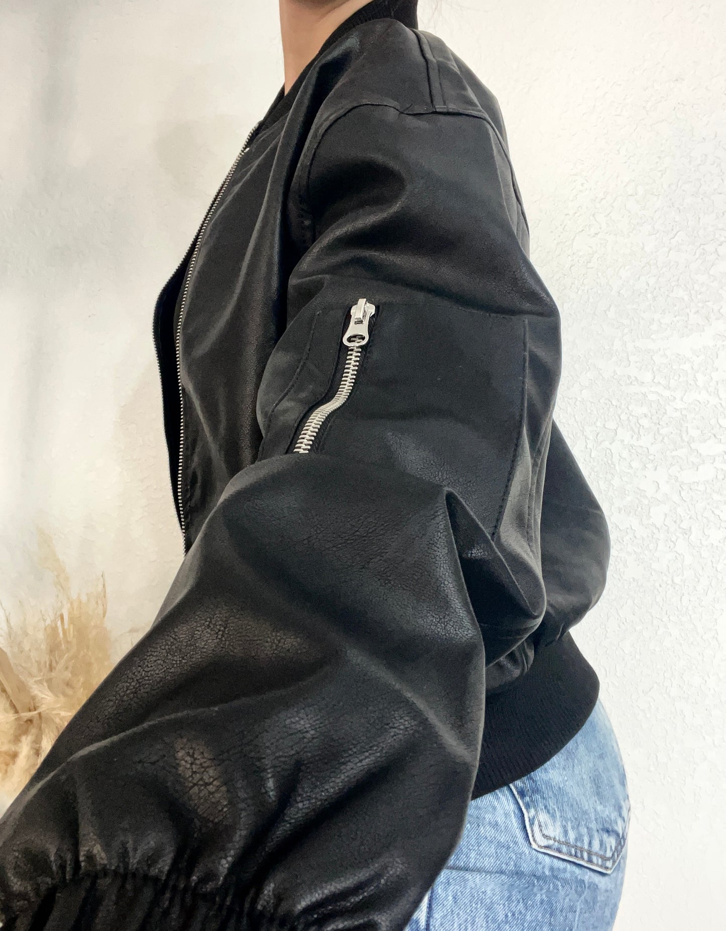 Necessity Faux Bomber Jacket (BLACK)