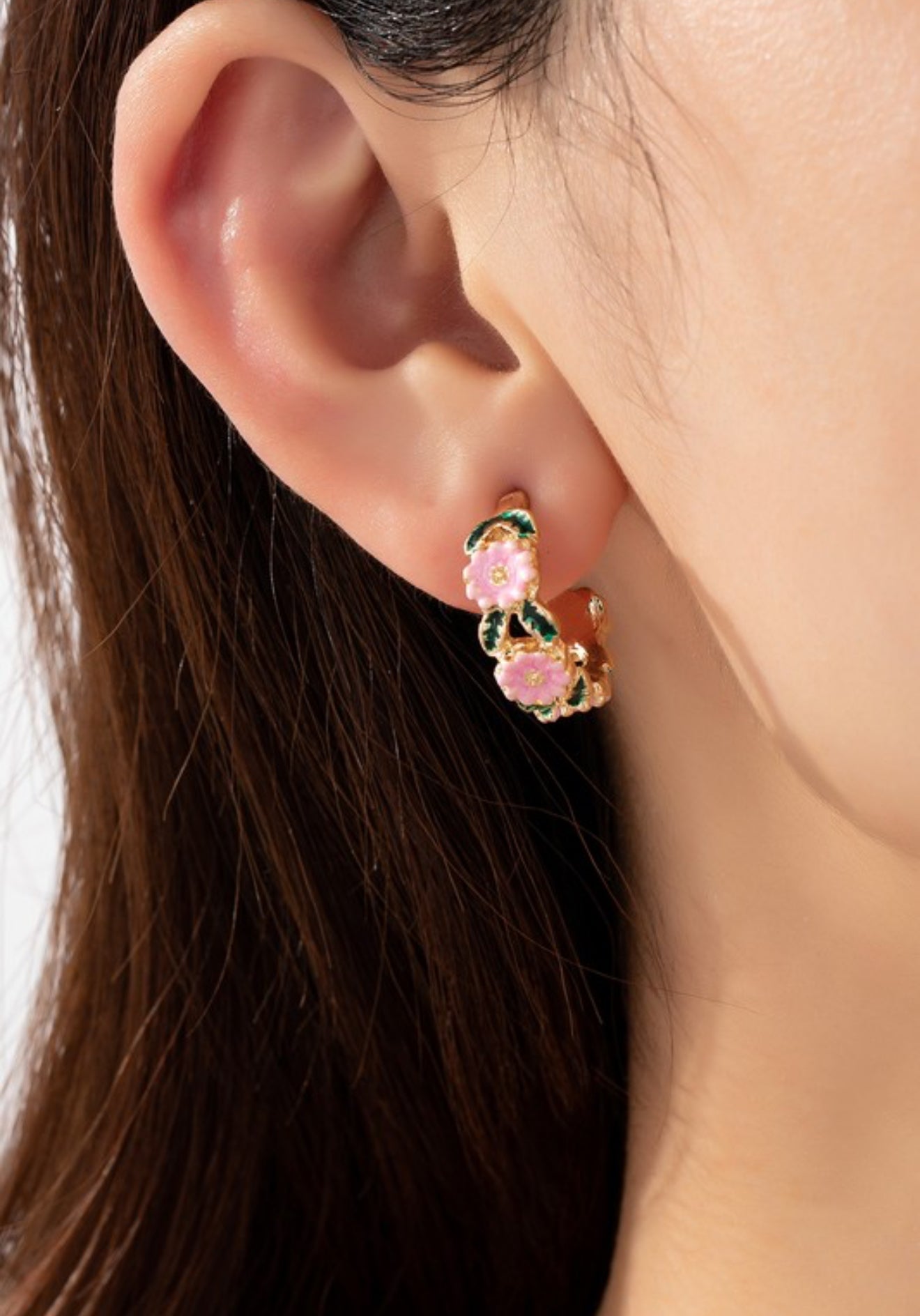 Flower Hoop Earrings (Pink)