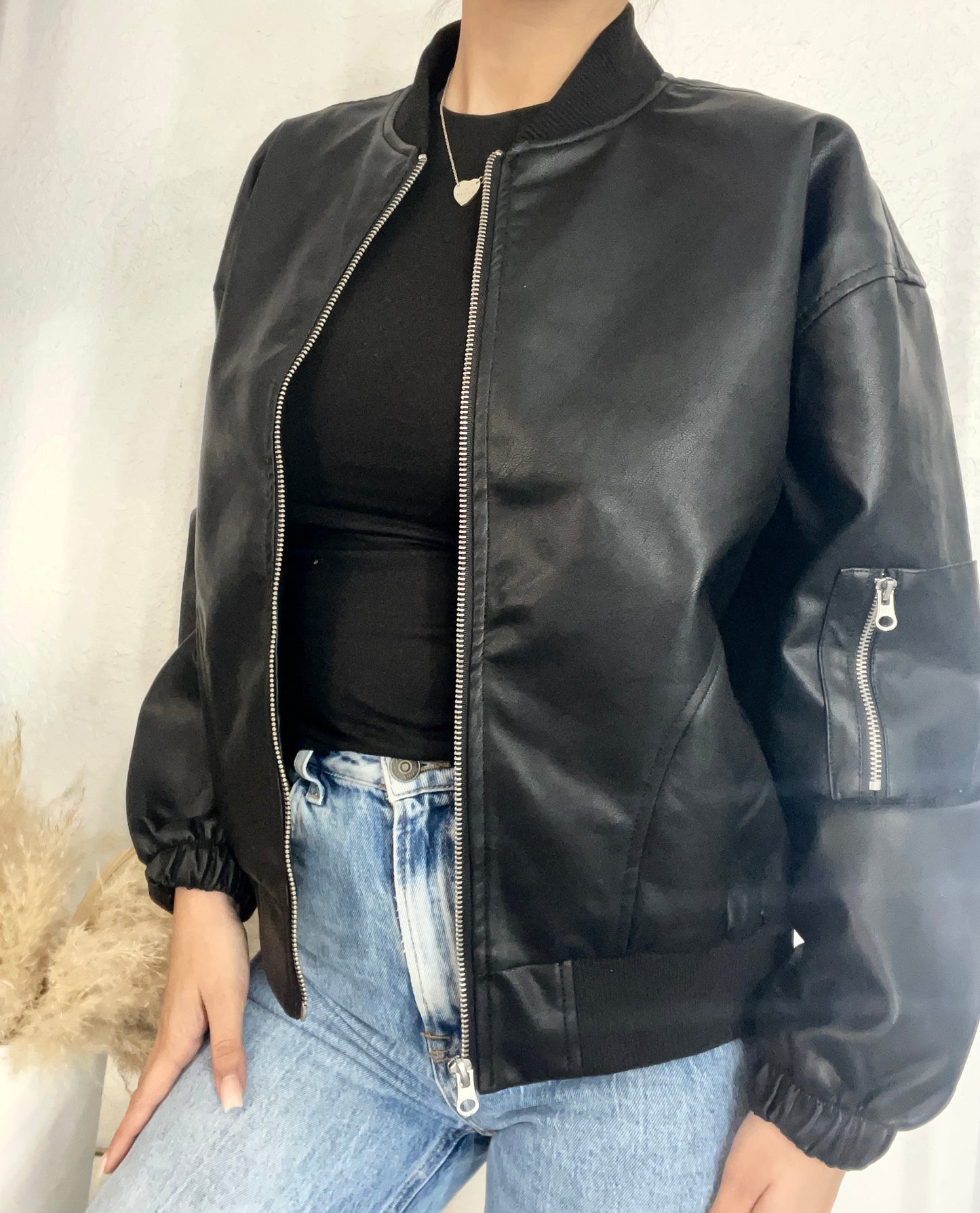 Necessity Faux Bomber Jacket (BLACK)