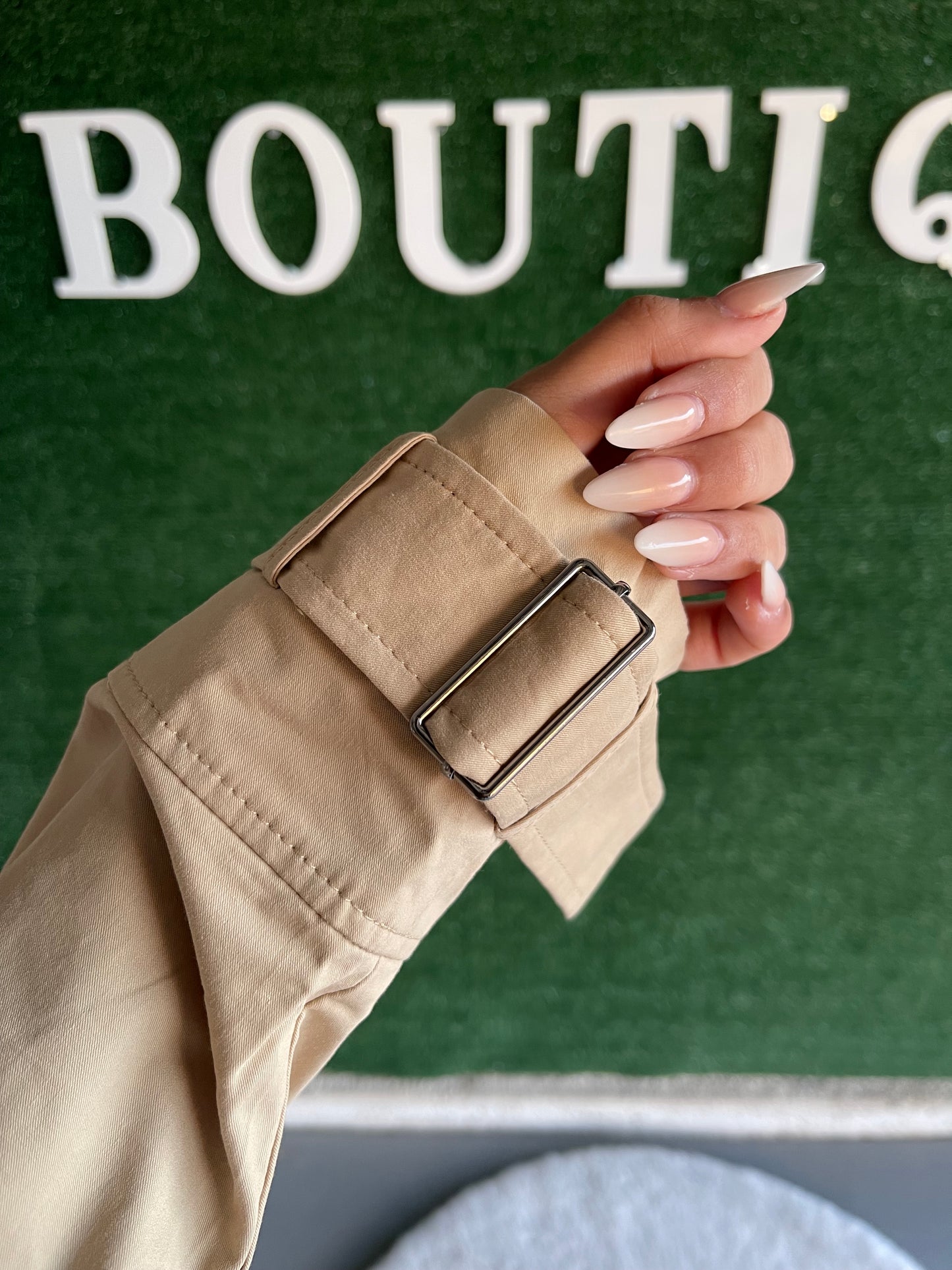 On Trend Sleeve Belted Cropped Jacket (Beige)