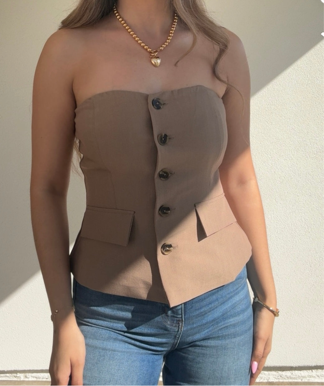 Violet Button-Down Tube Top (Taupe)