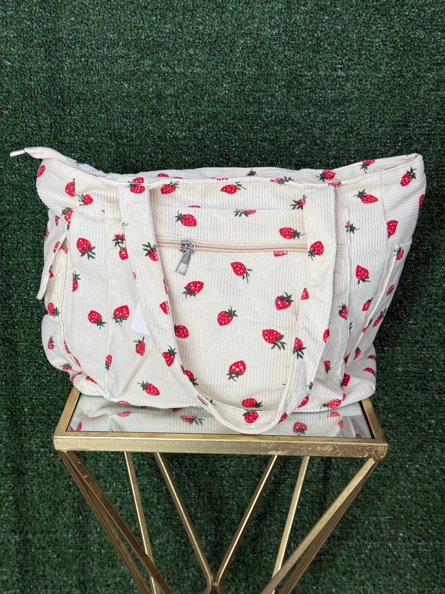 Strawberry Print Corduroy Canvas Bag
