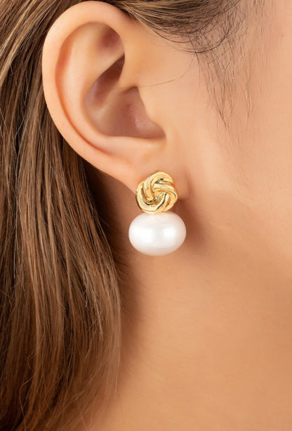 Knotted Stud Pearl Drop (Gold)