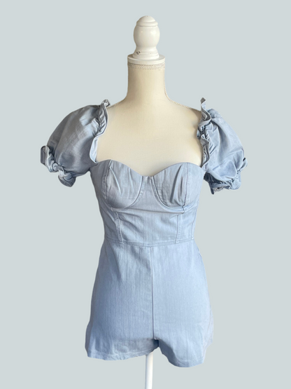 Juliet Ruffled Denim Romper (Light Denim)