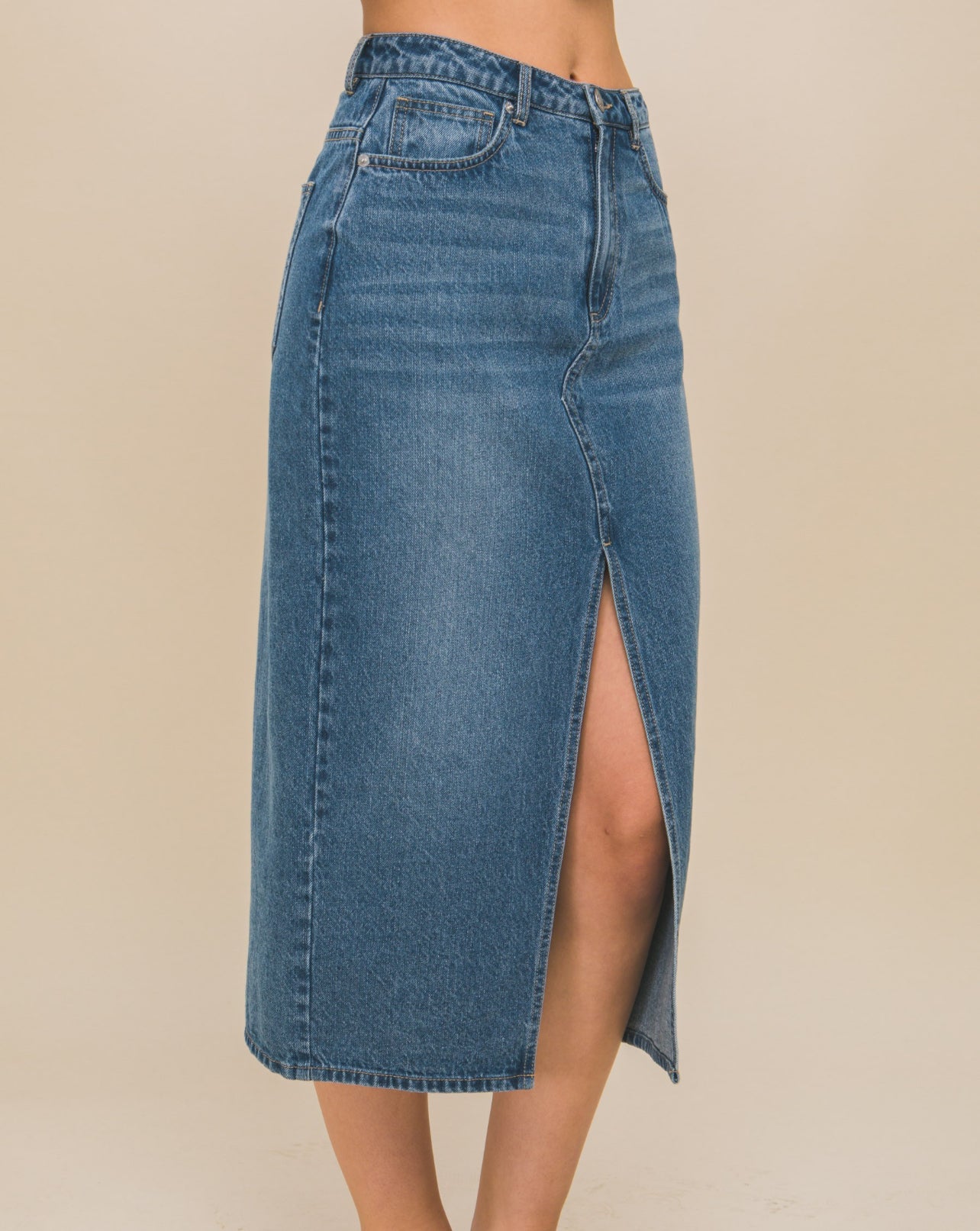 Breeze Denim Skirt With Front Slit