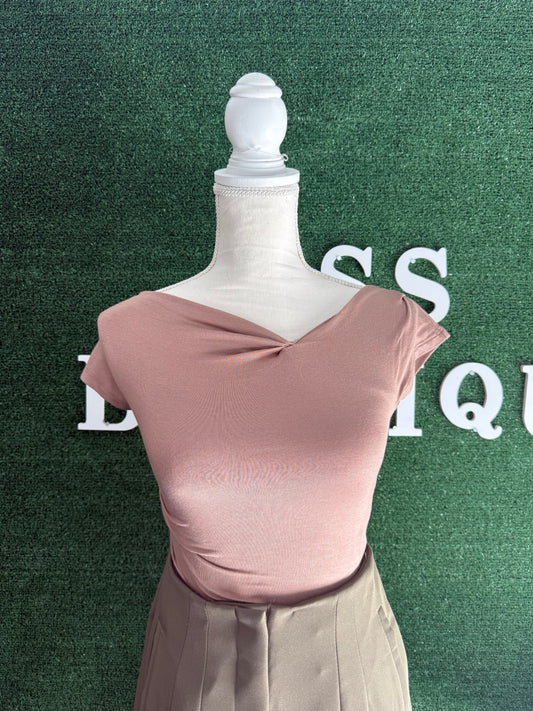 Daisy Asymmetrical Knit Top (Taupe)