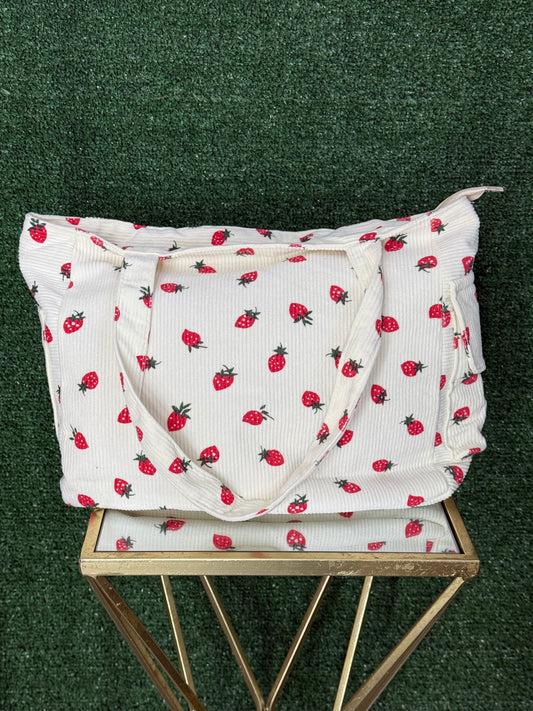 Strawberry Print Corduroy Canvas Bag