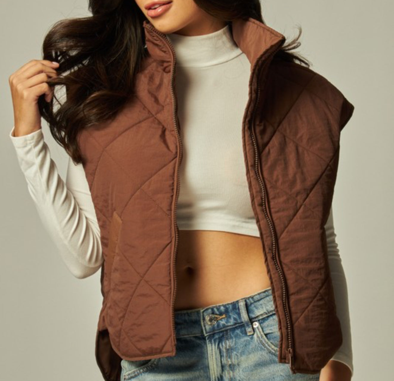 April Quilted Puffer Vest (Chocolate)