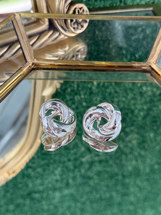 Puffy Knot Stud Earrings (Silver)