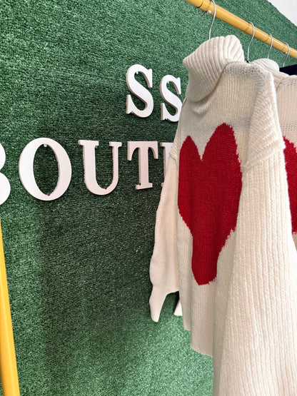 Love Knot Turtleneck Sweater (Ivory/Red)