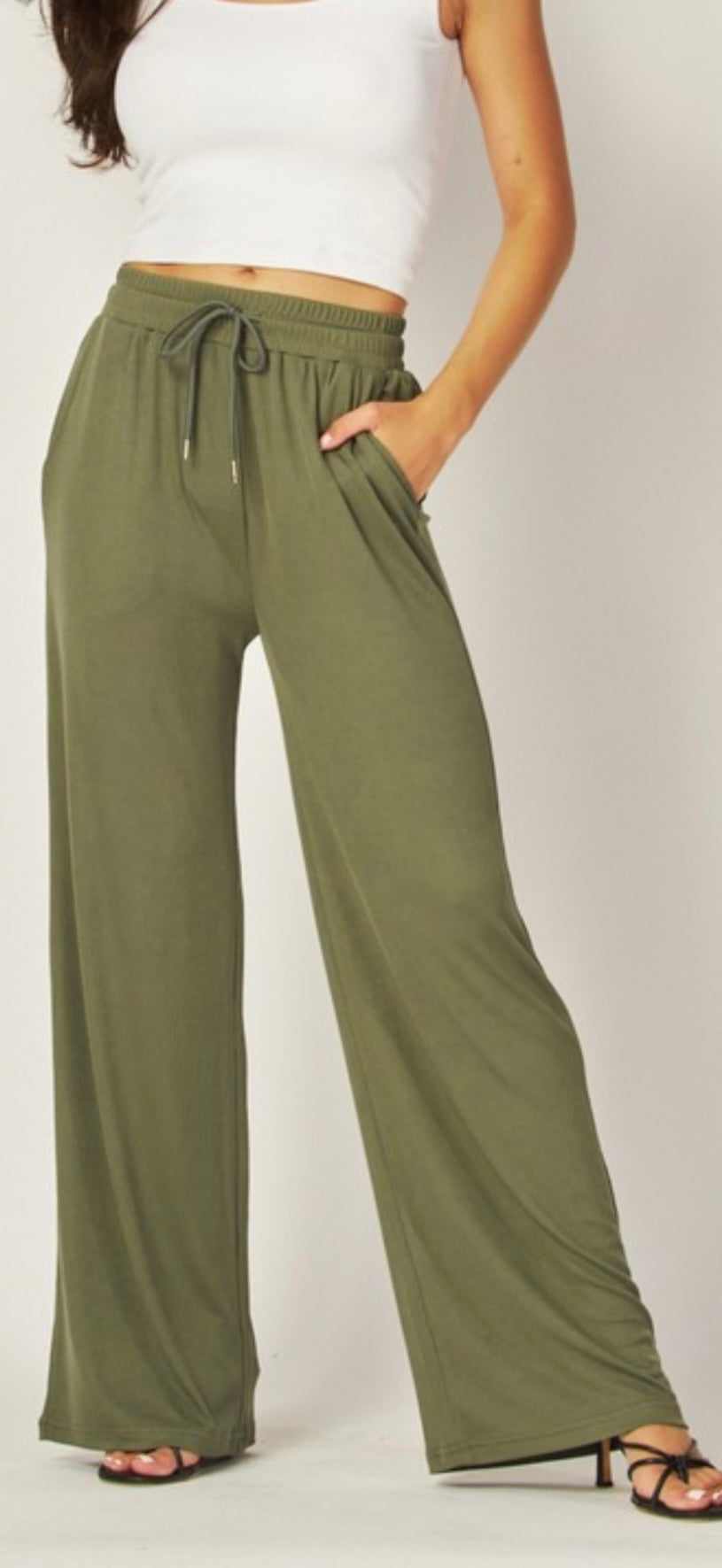 Hazel Wide Leg Pants (Olive)