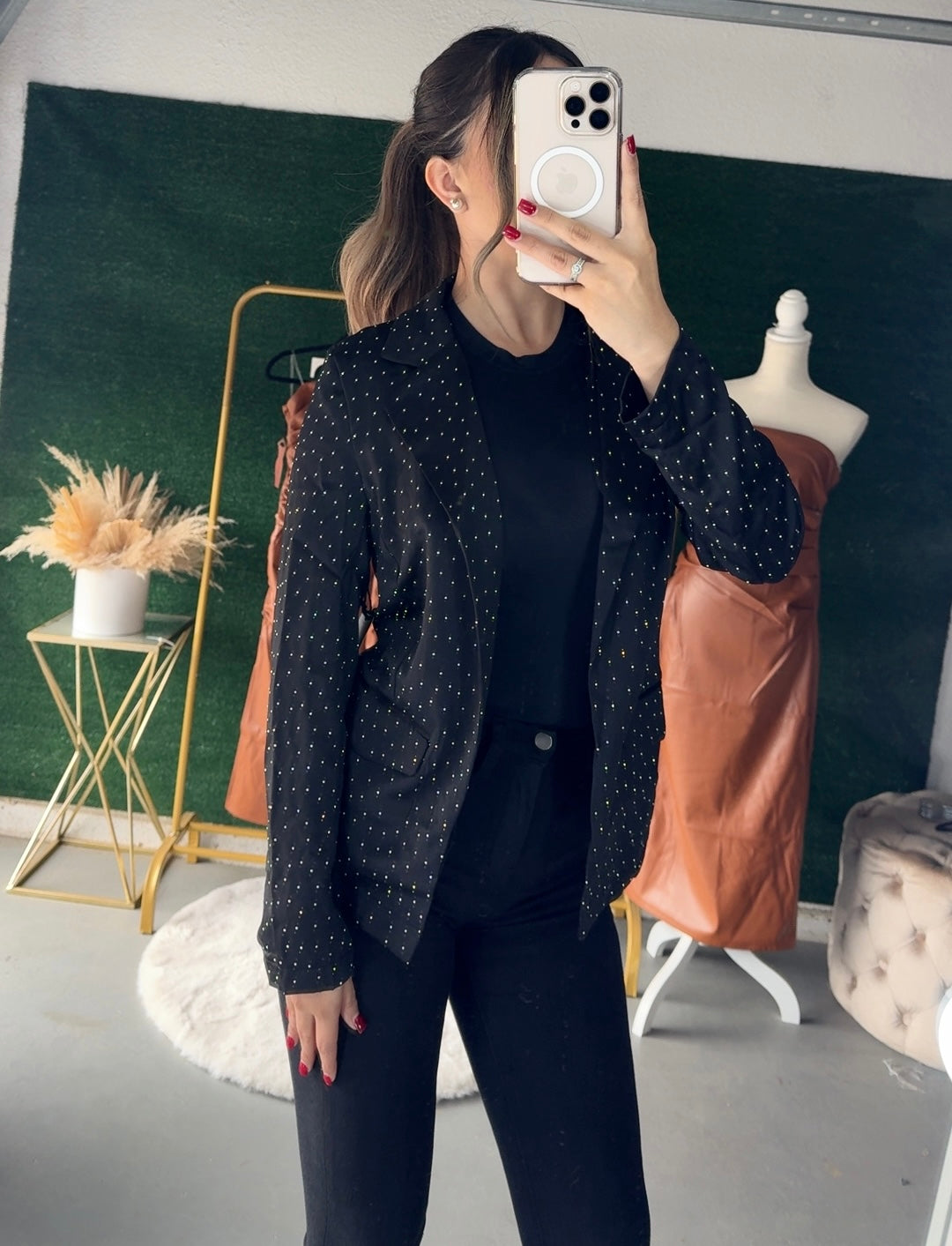 Luxurious Silky Rhinestones Blazer (Black)