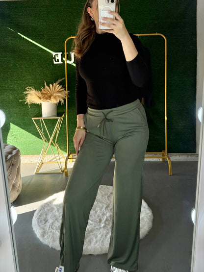 Hazel Wide Leg Pants (Olive)