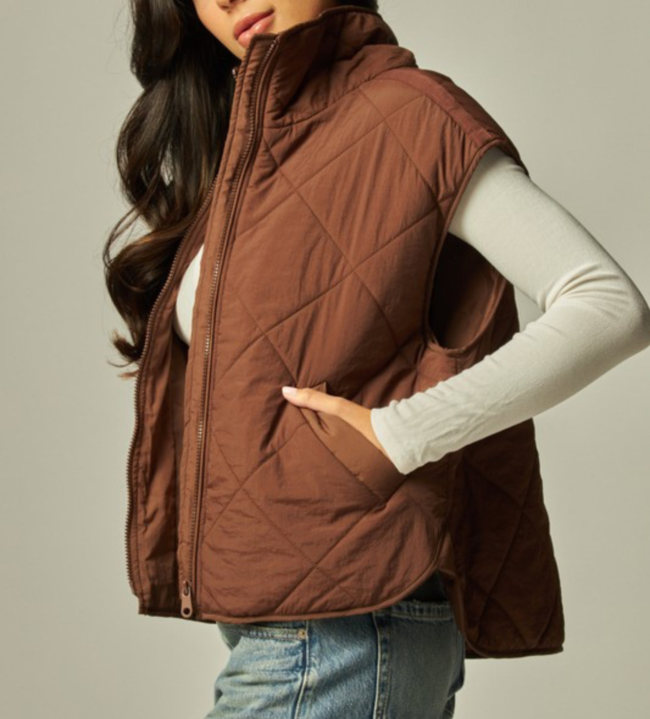 April Quilted Puffer Vest (Chocolate)