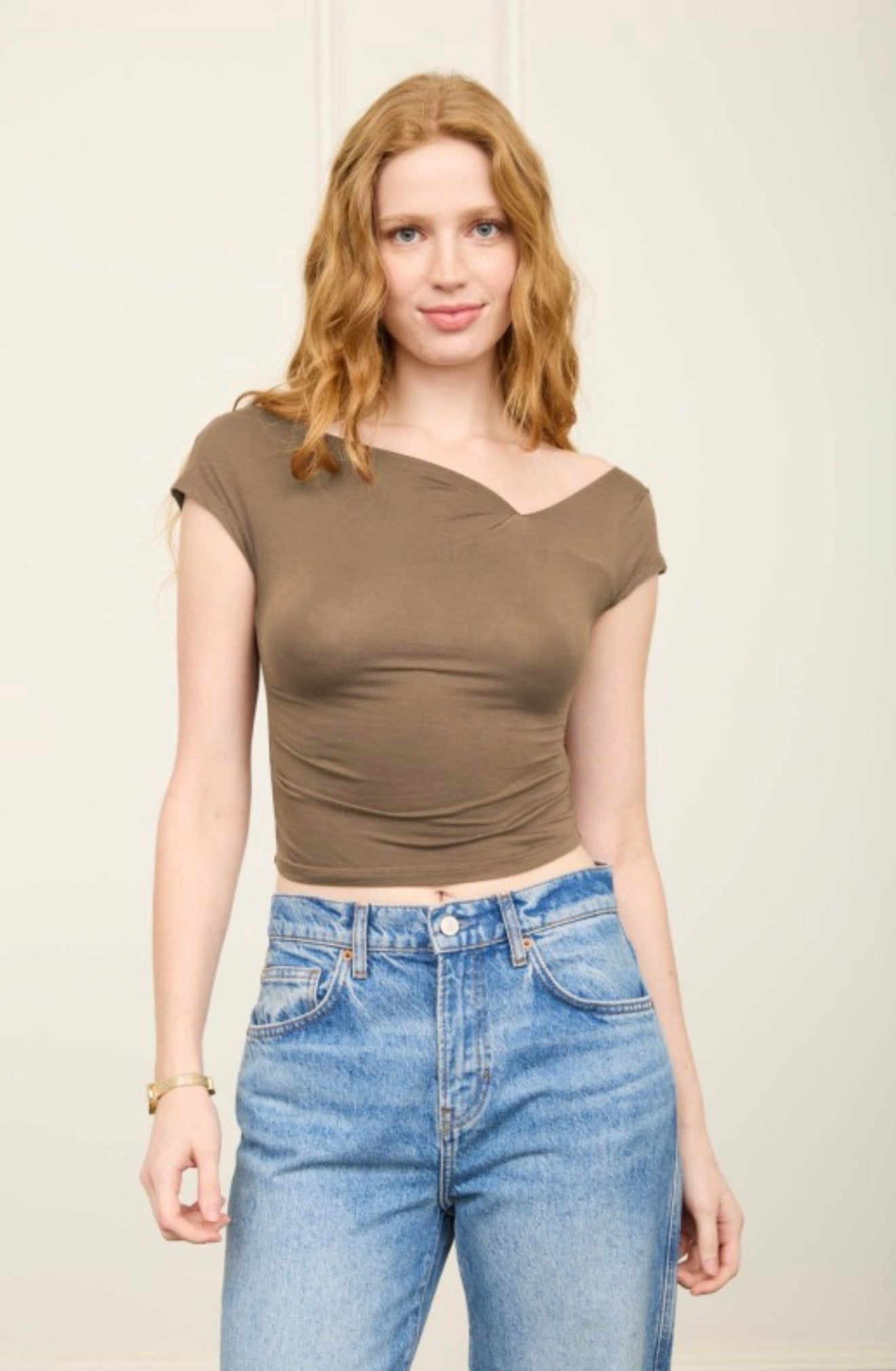 Daisy Asymmetrical Knit Top (Taupe)