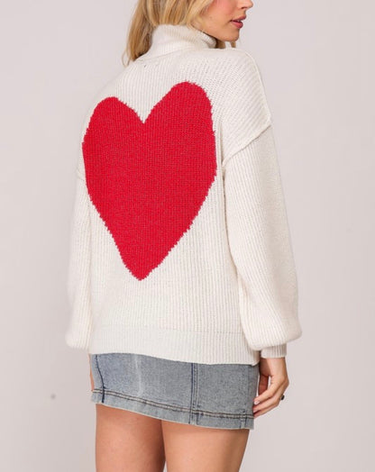 Love Knot Turtleneck Sweater (Ivory/Red)