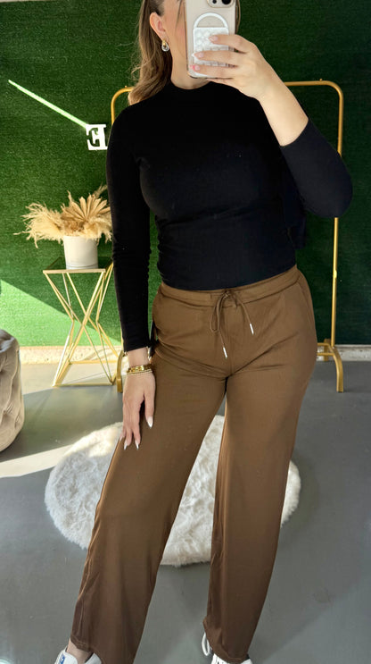 Hazel Wide Leg Pants (Espresso)