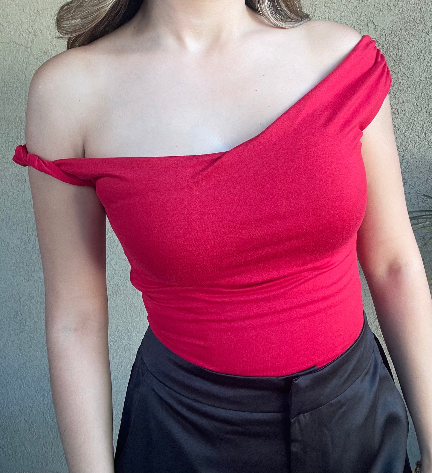 Ruby Asymmetrical Shoulder Top (Red)