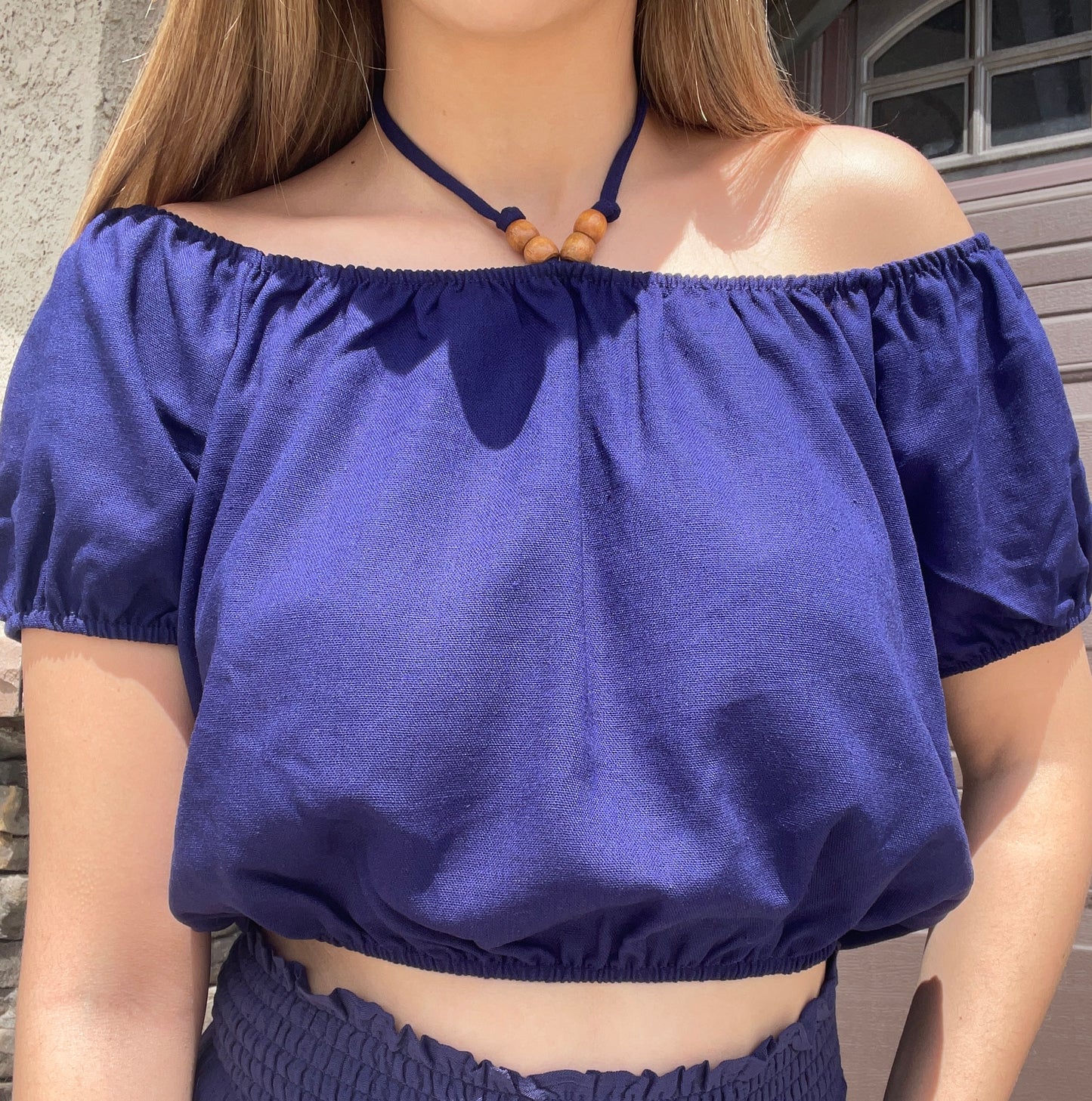 Luna Wood Bead Off The Shoulder (Navy)