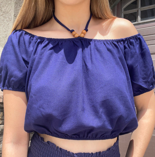 Luna Wood Bead Off The Shoulder (Navy)