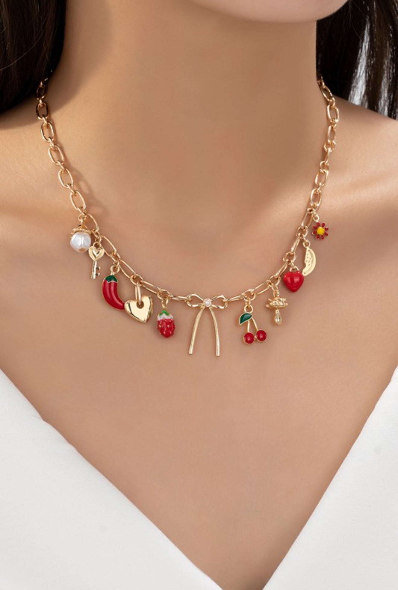 Heart & Bow Charm Necklace