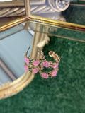 Flower Hoop Earrings (Pink)