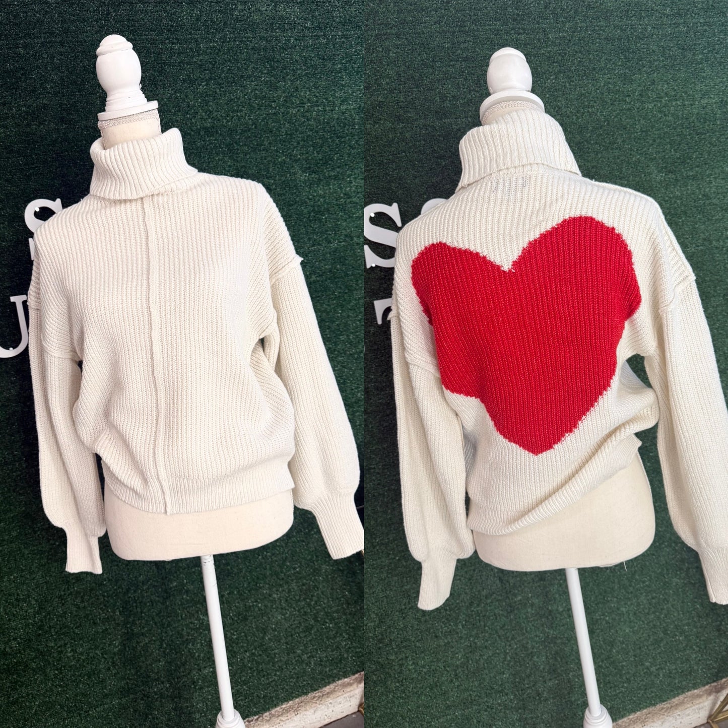 Love Knot Turtleneck Sweater (Ivory/Red)