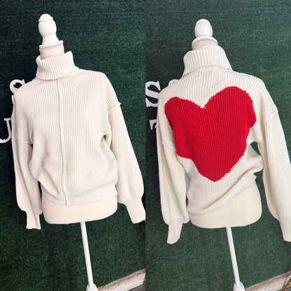 Love Knot Turtleneck Sweater (Ivory/Red)