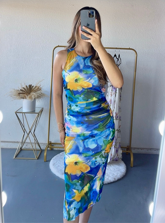 Catalina Floral Midi Dress (Blue)