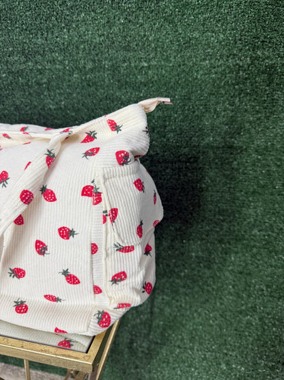 Strawberry Print Corduroy Canvas Bag