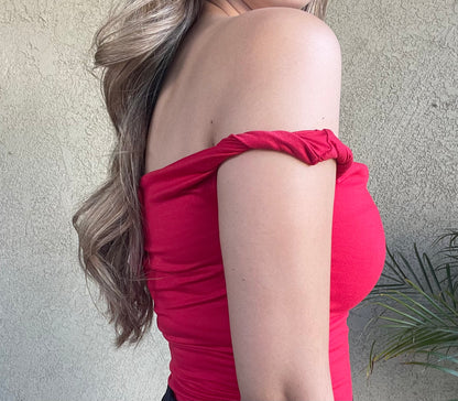 Ruby Asymmetrical Shoulder Top (Red)