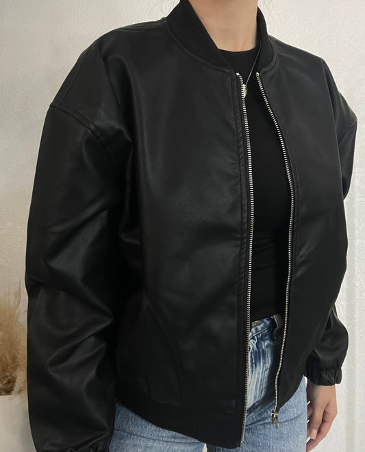 Necessity Faux Bomber Jacket (BLACK)