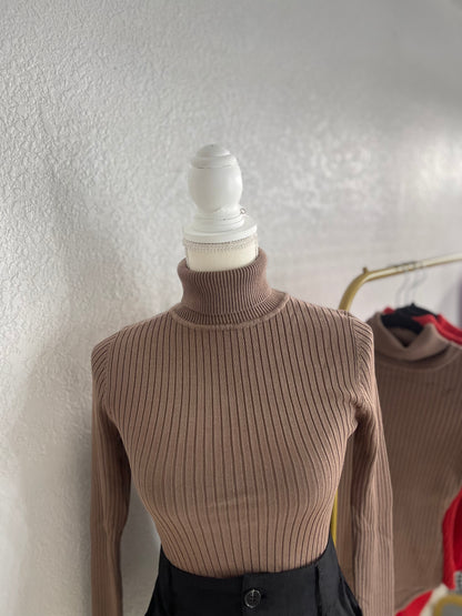 Golden Turtleneck Long Sleeve Bodysuit (COCOA)