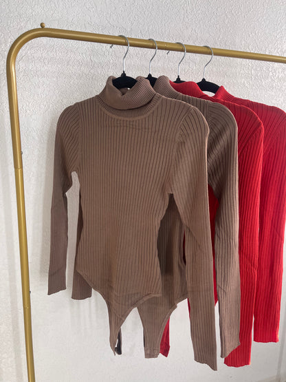 Golden Turtleneck Long Sleeve Bodysuit (COCOA)